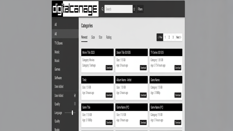 Capture d'ecran de l'interface de navigation de Digital Carnage